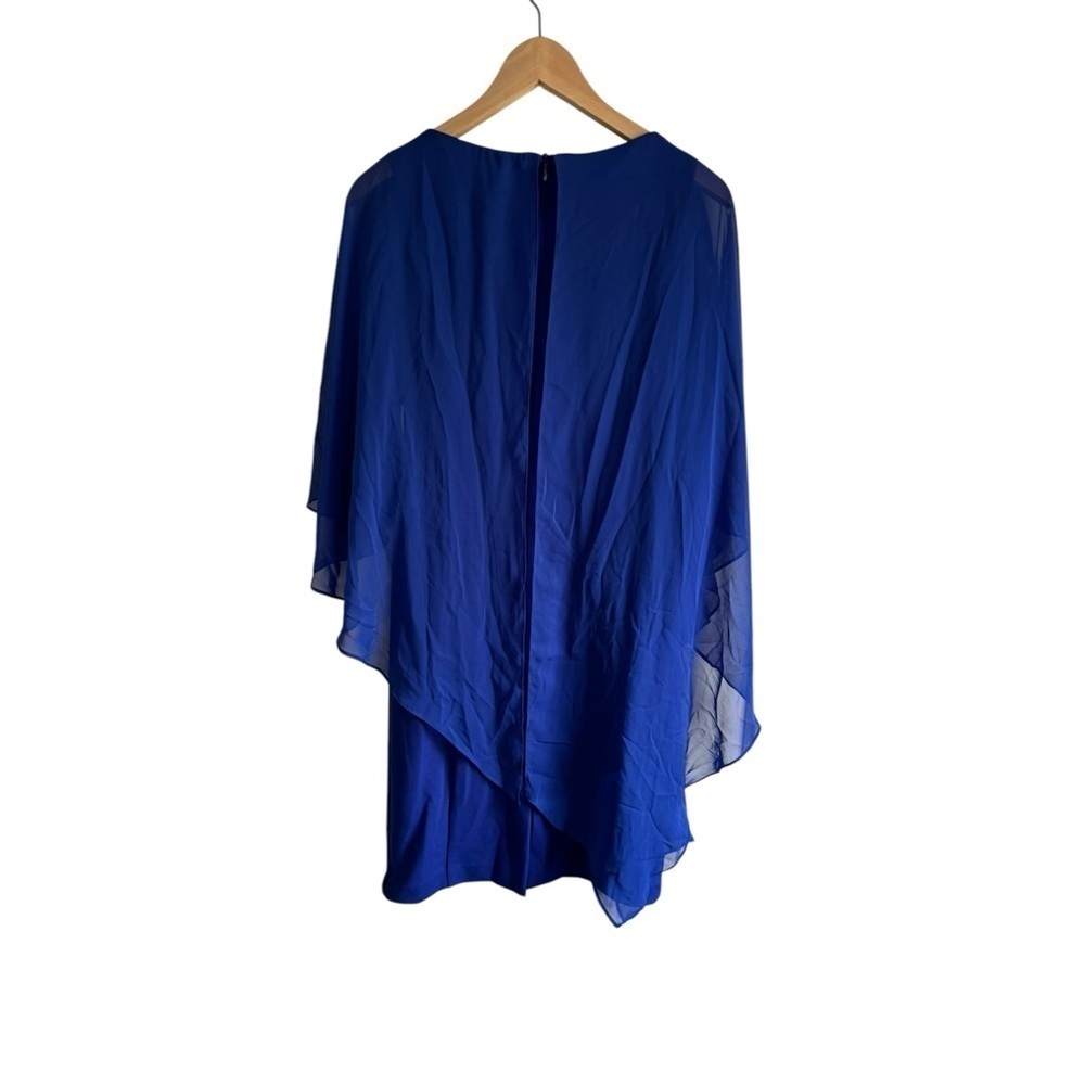 Eliza J Chiffon Cape Draped Sleeveless Blue 4 Sheath‎ Evening Dress - Picture 4 of 10